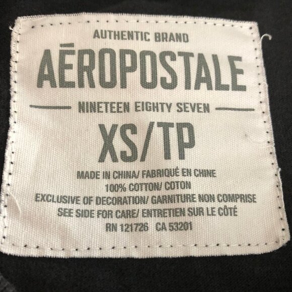 Aeropostale 1987 Casual Sht Slv Crew Nk Cotton Graphic T-Shirt Top Blk Wht Sz XS - Picture 8 of 9